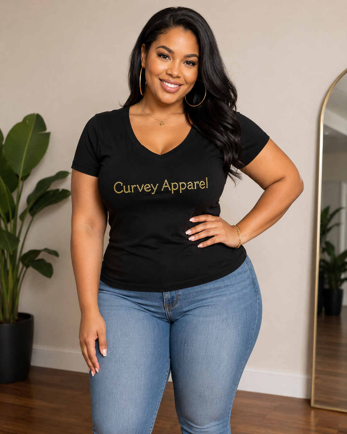 Curved-hem long sleeve tee in sunlit gold