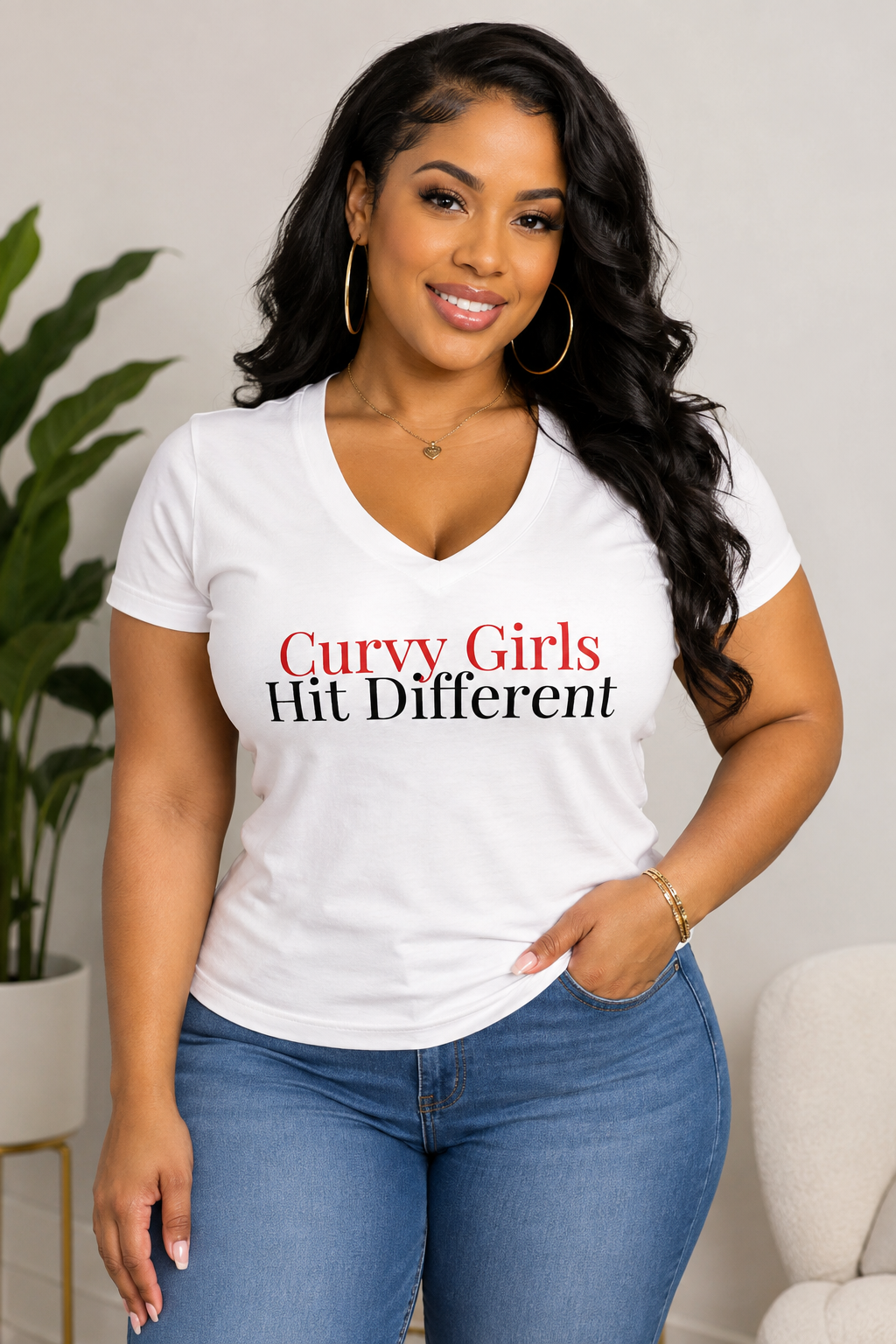 Fitted Curvy Girls Hit Different cotton tee