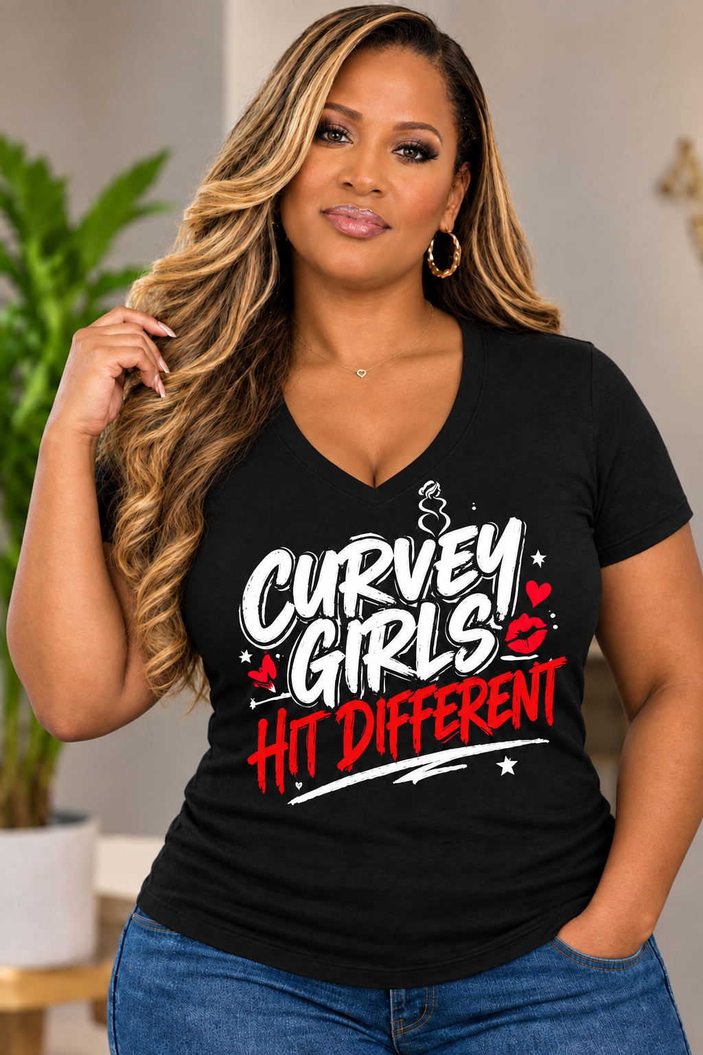 CURVEY GIRLS HIT DIFFERENT T-SHIRT-black