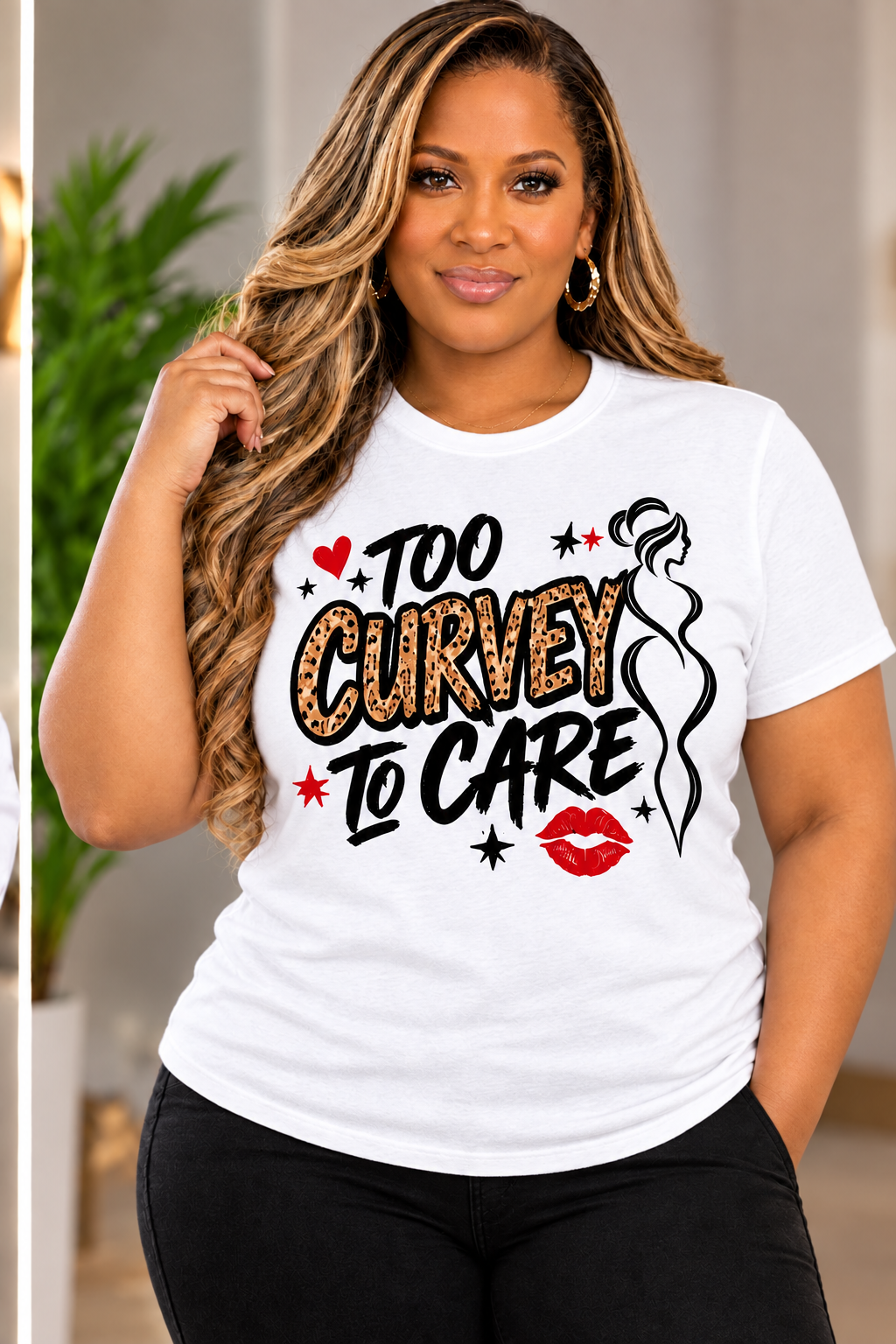 TOO CURVEY TO CARE T-SHIRT-white